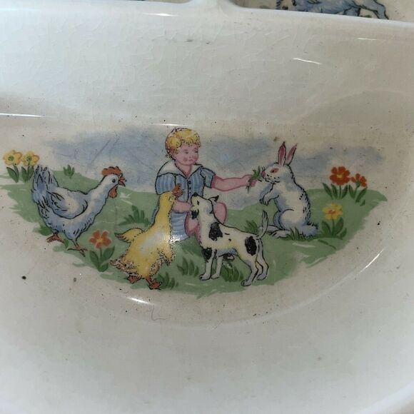 Bartsh Vintage 3 Section Baby Warming Dish Lamb Puppy Duck Chrome Plated - Picture 5 of 9